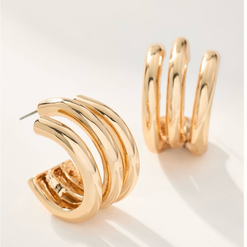 Anthropologie Triple Band Gold Earrings